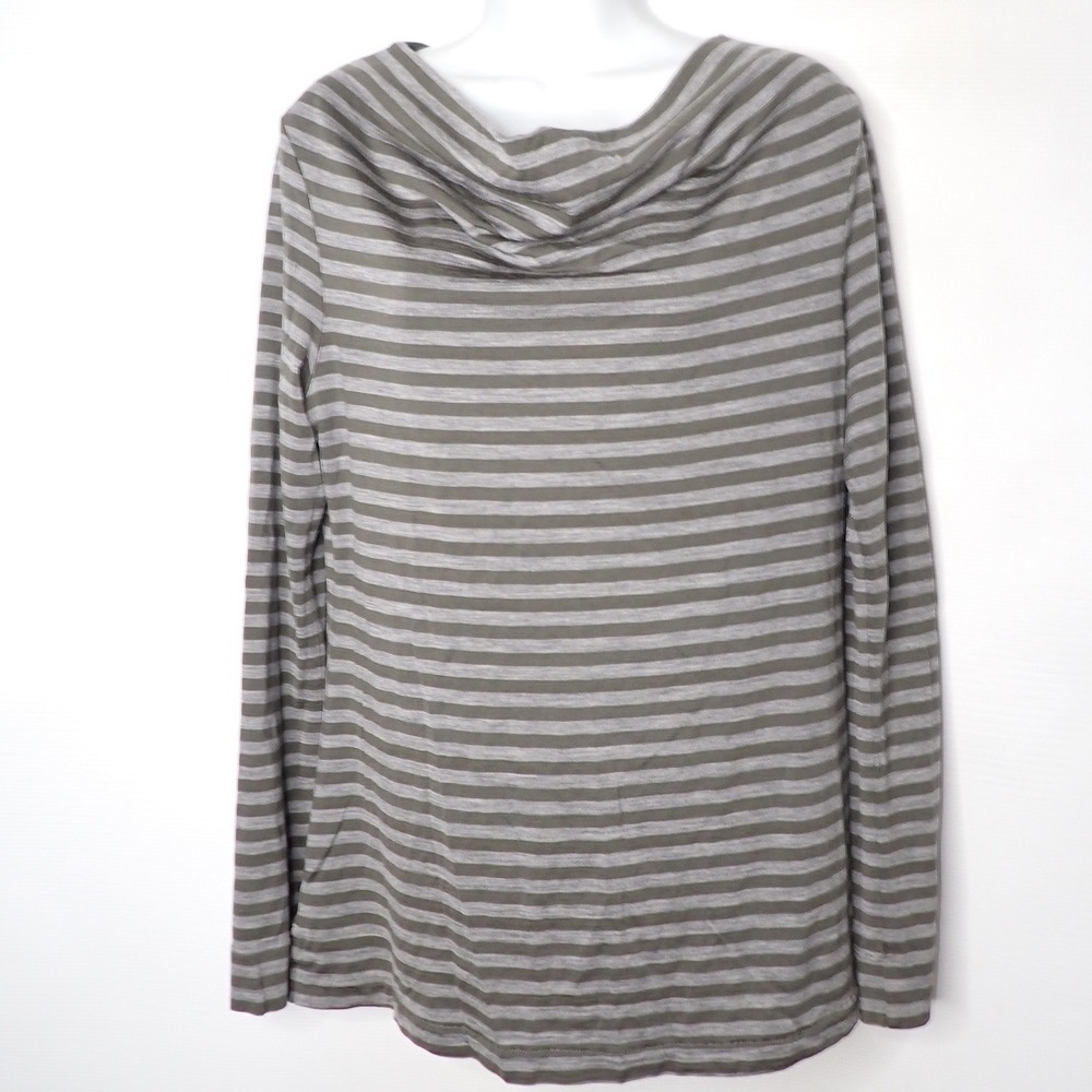 Ibex Women's Striped Merino Wool Cowl Neck Long Sleeve Top Size L Green casual